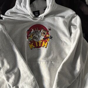 Kith Light Gray Hoodie with Cartoon Design. Looney Tunes collab